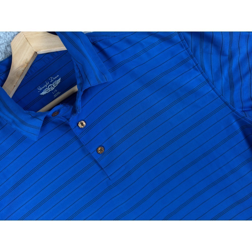 Straight Down Mens Golf Polo Shirt Blue Striped Short Sleeve Size Large L